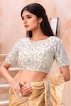 Buy_Samyukta Singhania_Cream Net Embroidery Sequin Round Saree Blouse _at_Aza_Fashions