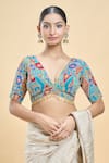 Buy_Samyukta Singhania_Multi Color Georgette Embroidered Thread Abstract Floral Print Saree Blouse 