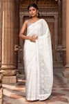 Buy_Samyukta Singhania_White Organza Embroidery Flower Saree With Unstitched Blouse Piece _at_Aza_Fashions