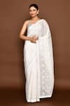 Samyukta Singhania_White Organza Embroidery Flower Saree With Unstitched Blouse Piece _at_Aza_Fashions