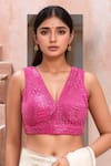 Buy_Samyukta Singhania_Pink Georgette Embroidered Thread Abstract Geometric Pattern Saree Blouse _at_Aza_Fashions