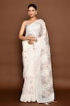 Samyukta Singhania_White Saree Organza Embroidery Thread Peacock With Unstitched Blouse Piece _at_Aza_Fashions