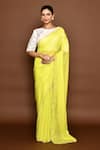 Buy_Samyukta Singhania_Yellow Saree Organza Embroidery Pearls Round Floral With Blouse 