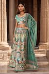 Buy_Samyukta Singhania_Multi Color Lehenga Raw Silk Digital Printed Peacock Mandala U Neck Set _at_Aza_Fashions