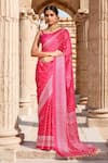 Buy_Samyukta Singhania_Pink Saree Chiffon Printed Leaf Circular With Running Blouse Piece _at_Aza_Fashions