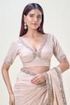 Buy_Samyukta Singhania_Beige Tissue Embroidery Zardozi Leaf Neck Neckline Saree Blouse 