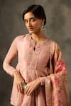 Shop_Saundh_Pink Viscose Tissue Jacquard Irja Placket Peplum Kurta Flared Pant Set _Online_at_Aza_Fashions