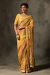 Buy_Saundh_Yellow Viscose Tissue Jacquard Printed Soma Saree With Unstitched Blouse Piece _at_Aza_Fashions