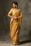 Saundh_Yellow Viscose Tissue Jacquard Printed Soma Saree With Unstitched Blouse Piece _Online_at_Aza_Fashions