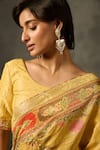 Saundh_Yellow Viscose Tissue Jacquard Printed Soma Saree With Unstitched Blouse Piece _at_Aza_Fashions