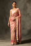 Buy_Saundh_Pink Viscose Tissue Jacquard Printed Soma Saree With Unstitched Blouse Piece _at_Aza_Fashions