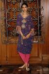 Buy_Saundh_Purple Kaftan Kurta Natural Crepe Printed Geometric V Rumi And Dhoti Pant Set _at_Aza_Fashions