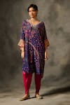 Saundh_Purple Kaftan Kurta Natural Crepe Printed Geometric V Rumi And Dhoti Pant Set _Online_at_Aza_Fashions