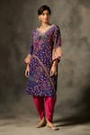 Buy_Saundh_Purple Kaftan Kurta Natural Crepe Printed Geometric V Rumi And Dhoti Pant Set _Online_at_Aza_Fashions