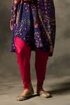 Shop_Saundh_Purple Kaftan Kurta Natural Crepe Printed Geometric V Rumi And Dhoti Pant Set _Online_at_Aza_Fashions