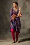 Saundh_Purple Kaftan Kurta Natural Crepe Printed Geometric V Rumi And Dhoti Pant Set _at_Aza_Fashions