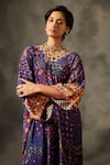 Shop_Saundh_Purple Kaftan Kurta Natural Crepe Printed Geometric V Rumi And Dhoti Pant Set 