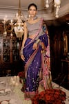 Saundh_Purple Saree Muslin Silk Printed Abstract Indra With Unstitched Blouse Piece _at_Aza_Fashions