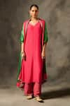 Buy_Saundh_Pink Kurta Viscose Shimmer Embroidery Zari Butti V Neck Savi Neckline Set _at_Aza_Fashions