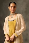 Saundh_Yellow Kurta Natural Crepe Printed Geometric Kurta Damini Set With Jacket _at_Aza_Fashions