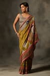 Buy_Saundh_Green Saree Muslin Silk Printed Checkered Indra With Unstitched Blouse Piece _Online_at_Aza_Fashions