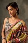 Shop_Saundh_Green Saree Muslin Silk Printed Checkered Indra With Unstitched Blouse Piece _Online_at_Aza_Fashions