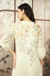 KAVERI_Green 100% Linen Hand Print Lace Candy Blossom Kismat Floral Midi Dress _at_Aza_Fashions