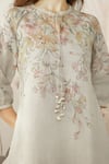 Shop_KAVERI_Beige 100% Linen Hand Screen Print Lace Candy Blossom Kismat Floral Dress _Online_at_Aza_Fashions