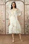 Buy_Kaveri_Off White 100% Linen Hand Screen Print Candy Blossom Kismat Floral Midi Dress_at_Aza_Fashions