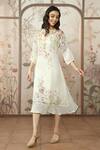 Buy_Kaveri_Off White 100% Linen Hand Screen Print Candy Blossom Kismat Floral Midi Dress_Online_at_Aza_Fashions