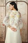Kaveri_Off White 100% Linen Hand Screen Print Candy Blossom Kismat Floral Midi Dress_at_Aza_Fashions