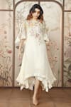 Buy_KAVERI_Off White 100% Linen Hand Screen Print Lace Round Candy Blossom Twirl Dress _at_Aza_Fashions