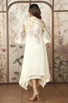 Shop_KAVERI_Off White 100% Linen Hand Screen Print Lace Round Candy Blossom Twirl Dress _at_Aza_Fashions