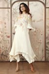 Buy_KAVERI_Off White 100% Linen Hand Screen Print Lace Round Candy Blossom Twirl Dress _Online_at_Aza_Fashions