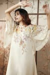 KAVERI_Off White 100% Linen Hand Screen Print Lace Round Candy Blossom Twirl Dress _at_Aza_Fashions