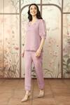 Buy_Kaveri_Pink 100% Linen Embroidered Lace V Neck Dahlia Dia Top With Pant _Online_at_Aza_Fashions