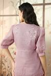 Kaveri_Pink 100% Linen Embroidered Lace V Neck Dahlia Dia Top With Pant _at_Aza_Fashions