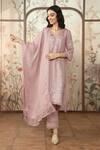 Buy_KAVERI_Pink 100% Linen Embroidered Lace V Neck Dahlia Kurta Pant Set _at_Aza_Fashions