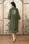 Shop_KAVERI_Green 100% Linen Hand Print Lace Jacket Mosaic Floral With Dress _at_Aza_Fashions