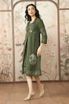 Buy_KAVERI_Green 100% Linen Hand Print Lace Jacket Mosaic Floral With Dress _Online_at_Aza_Fashions