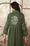 Shop_KAVERI_Green 100% Linen Hand Print Lace Jacket Mosaic Floral With Dress _Online_at_Aza_Fashions