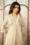 Buy_KAVERI_Yellow 100% Linen Hand Screen Print Lace Jacket Mosaic Floral And Dress Set 