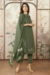 Buy_KAVERI_Green 100% Linen Hand Print Mosaic Floral Round Kurta Set _at_Aza_Fashions