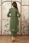 Shop_KAVERI_Green 100% Linen Hand Print Mosaic Floral Round Kurta Set _at_Aza_Fashions