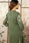 KAVERI_Green 100% Linen Hand Print Mosaic Floral Round Kurta Set _at_Aza_Fashions