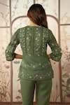 Buy_KAVERI_Green 100% Linen Hand Print Mosaic Floral V Neck Moscai Top With Pant 