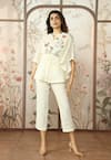 Buy_KAVERI_Off White Linen Stained Glass Croissant Applique Kaftan Top With Pant _at_Aza_Fashions