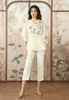 KAVERI_Off White Linen Stained Glass Croissant Applique Kaftan Top With Pant _Online_at_Aza_Fashions