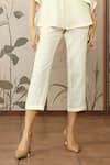 Buy_KAVERI_Off White Linen Stained Glass Croissant Applique Kaftan Top With Pant 