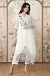 Buy_KAVERI_Off White Linen Embroidered Silk Stained Glass Fly Free Printed Tunic Pant Set _at_Aza_Fashions